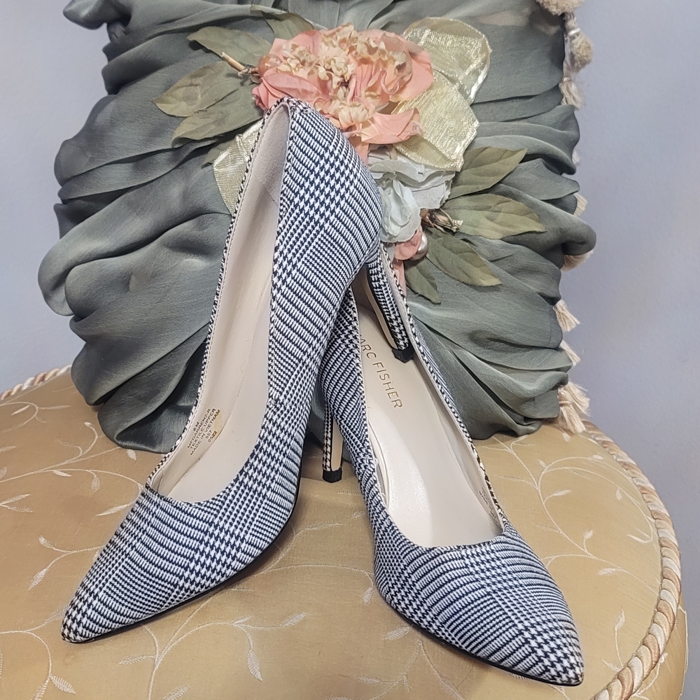 Marc Fisher Black and White Houndstooth Heels